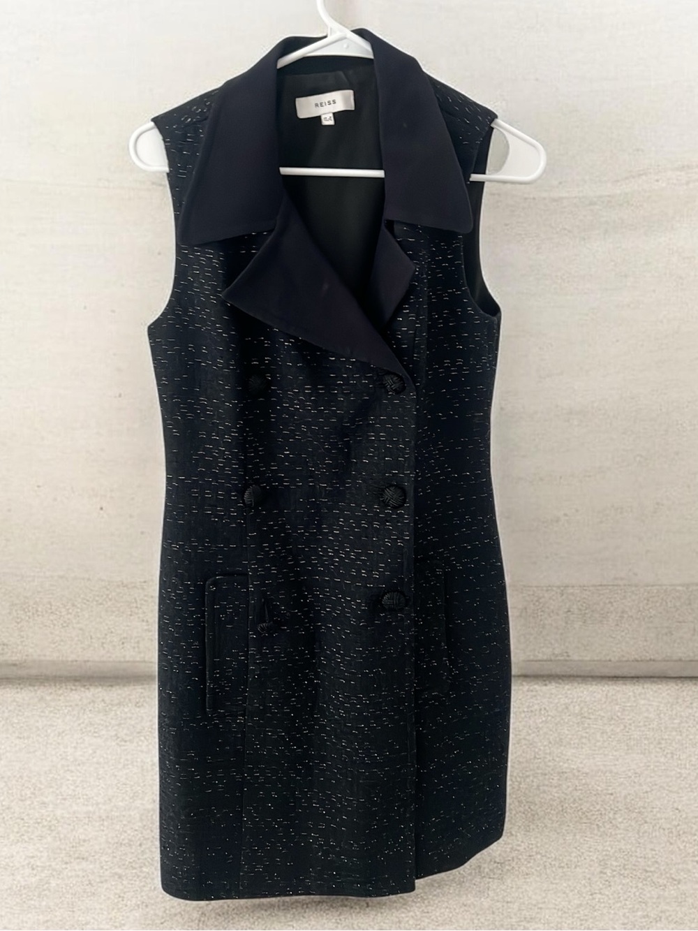 Reiss Black Sleeveless Tweed Double-Breasted Dress